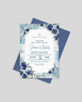 Navy blue floral wedding invitation card Pakistan – premium shadi card A5