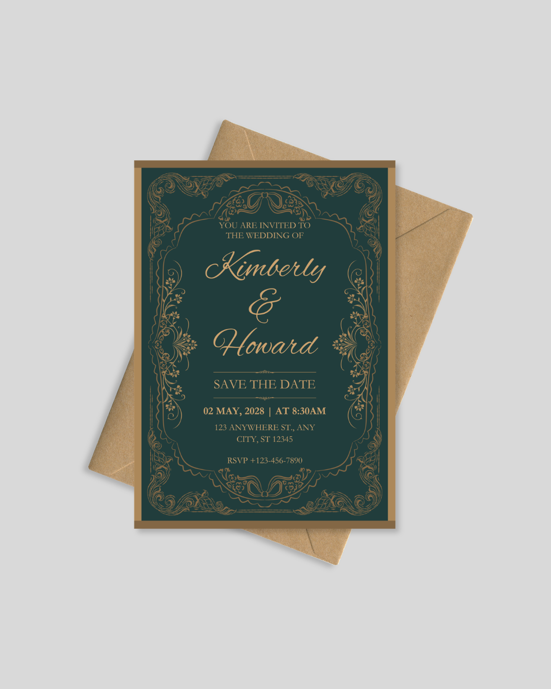 Emerald green and gold luxury wedding invitation card Pakistan – premium shadi card A5