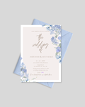 Blue wildflower walima invitation card Pakistan – soft floral wedding card A5