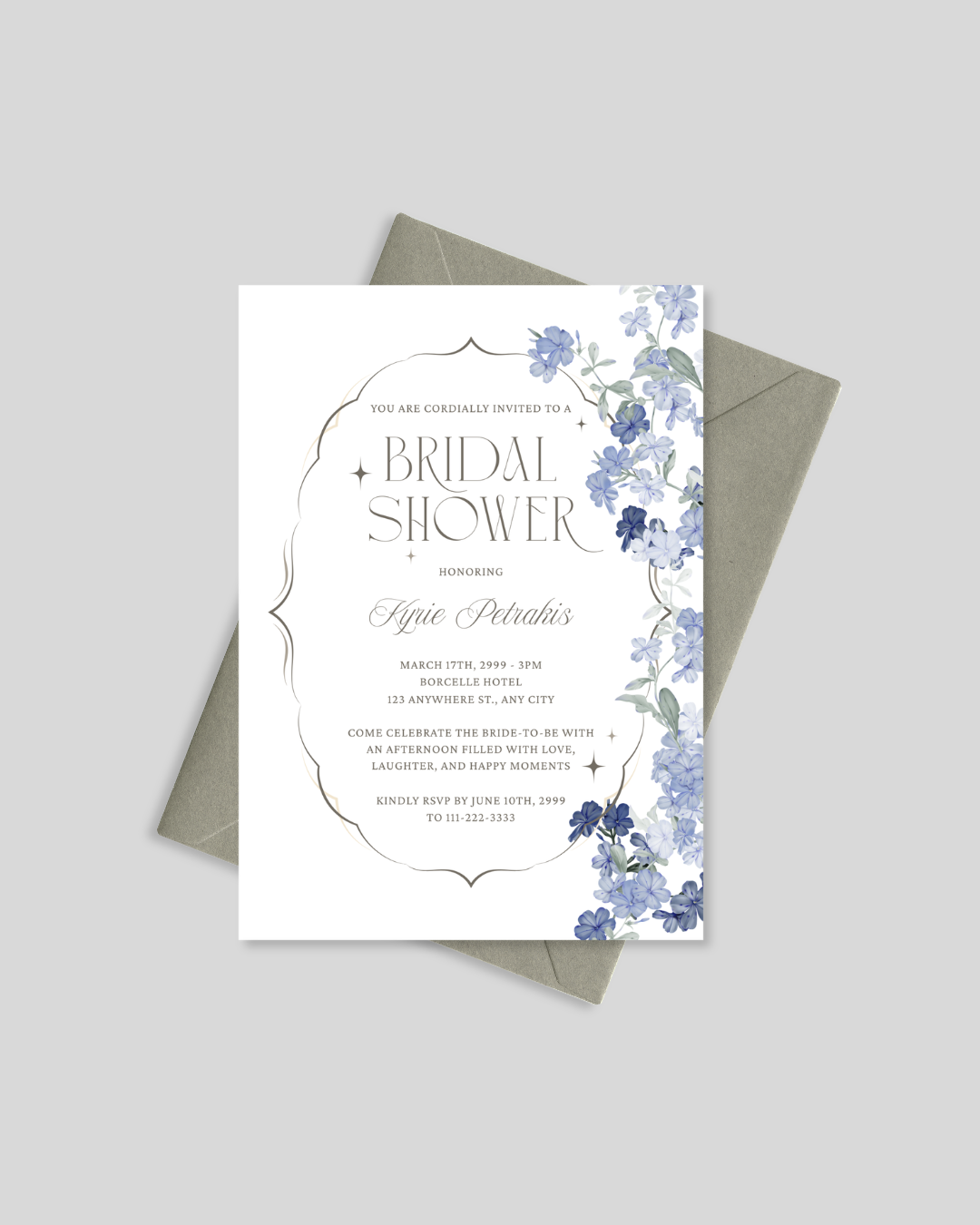 Blue floral bridal shower invitation card Pakistan – premium A5 card