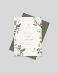 White garden botanical floral wedding card Pakistan – premium invitation A5