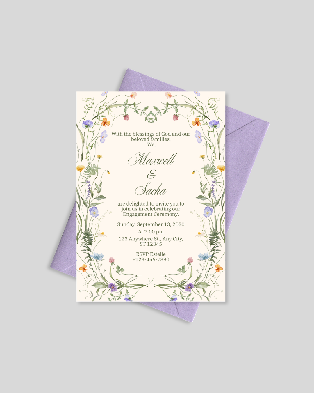 Wildflower engagement invitation card Pakistan – floral shadi card A5