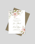 Pink magnolia watercolor nikah invitation card Pakistan – soft wedding card A5