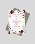 Boho burgundy floral wedding invitation card Pakistan – unique shadi card A5