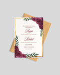 Maroon peony gold border wedding card Pakistan – classic shadi card A5