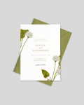 White allium botanical wedding invitation card Pakistan – minimal shadi card A5