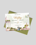 Illustrated garden scene landscape wedding invitation card Pakistan – horizontal shadi card A5