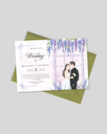 Wisteria illustrated couple wedding card Pakistan – landscape floral shadi card A5