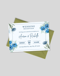 Blue wildflower horizontal reception invitation card Pakistan – landscape wedding card A5