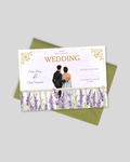 Lavender balcony illustrated couple wedding card Pakistan – landscape shadi card A5
