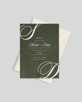 Olive green monogram modern wedding invitation card Pakistan – contemporary shadi card A5