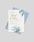 Blue forget-me-not nikah invitation card Pakistan – elegant wedding card A5