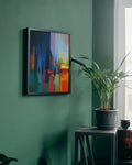 Orange Blue Abstract Cityscape Print – Digital Art Lahore