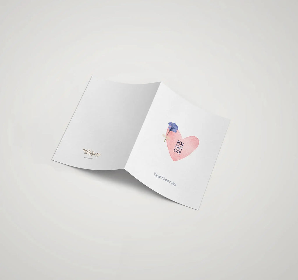 Pink heart Best Mom Ever printed Happy Mother's Day greeting card by The Love Language Pakistan