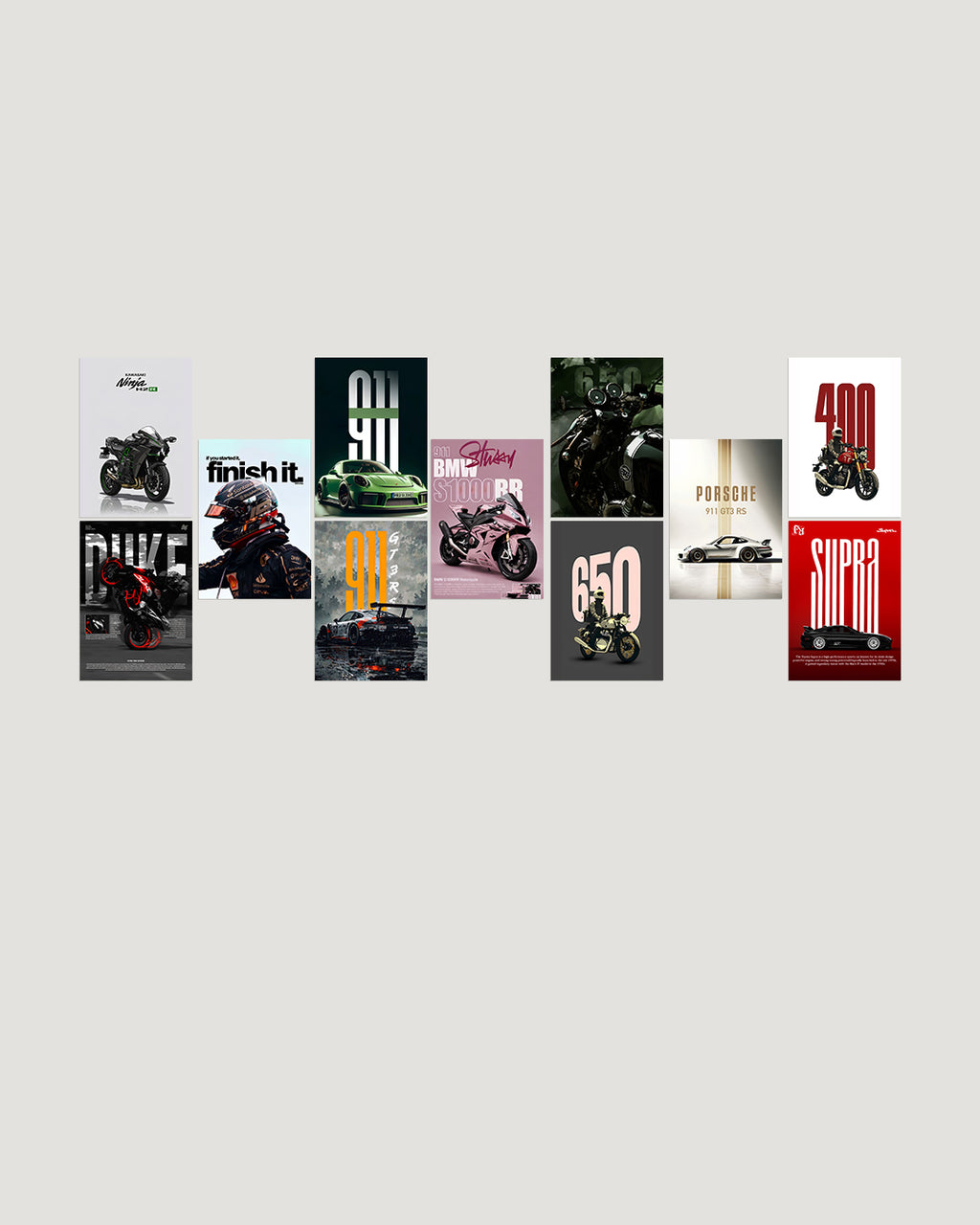 Bikes and speed 10-poster A4 pack Kawasaki Duke Porsche BMW motorcycle car wall posters Pakistan by The Love Language