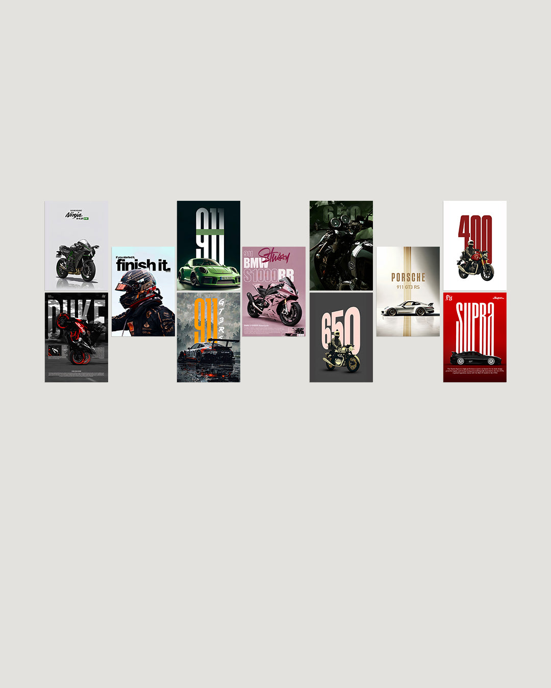 Bikes and speed 10-poster A4 pack Kawasaki Duke Porsche BMW motorcycle car wall posters Pakistan by The Love Language