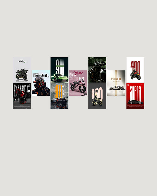 Bikes and speed 10-poster A4 pack Kawasaki Duke Porsche BMW motorcycle car wall posters Pakistan by The Love Language