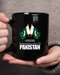 Black mug with crossed Pakistan flags on gold poles, '14 August 2026' — 14 August Pakistan Independence Day mug, Pakistan