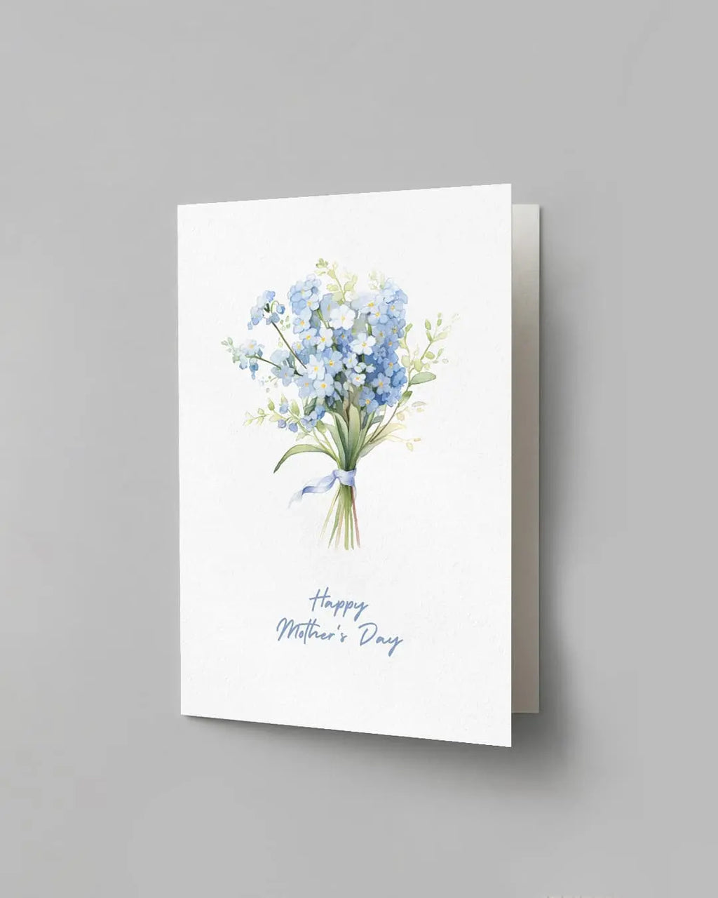 Blue forget-me-not bouquet printed Happy Mother's Day greeting card by The Love Language Pakistan