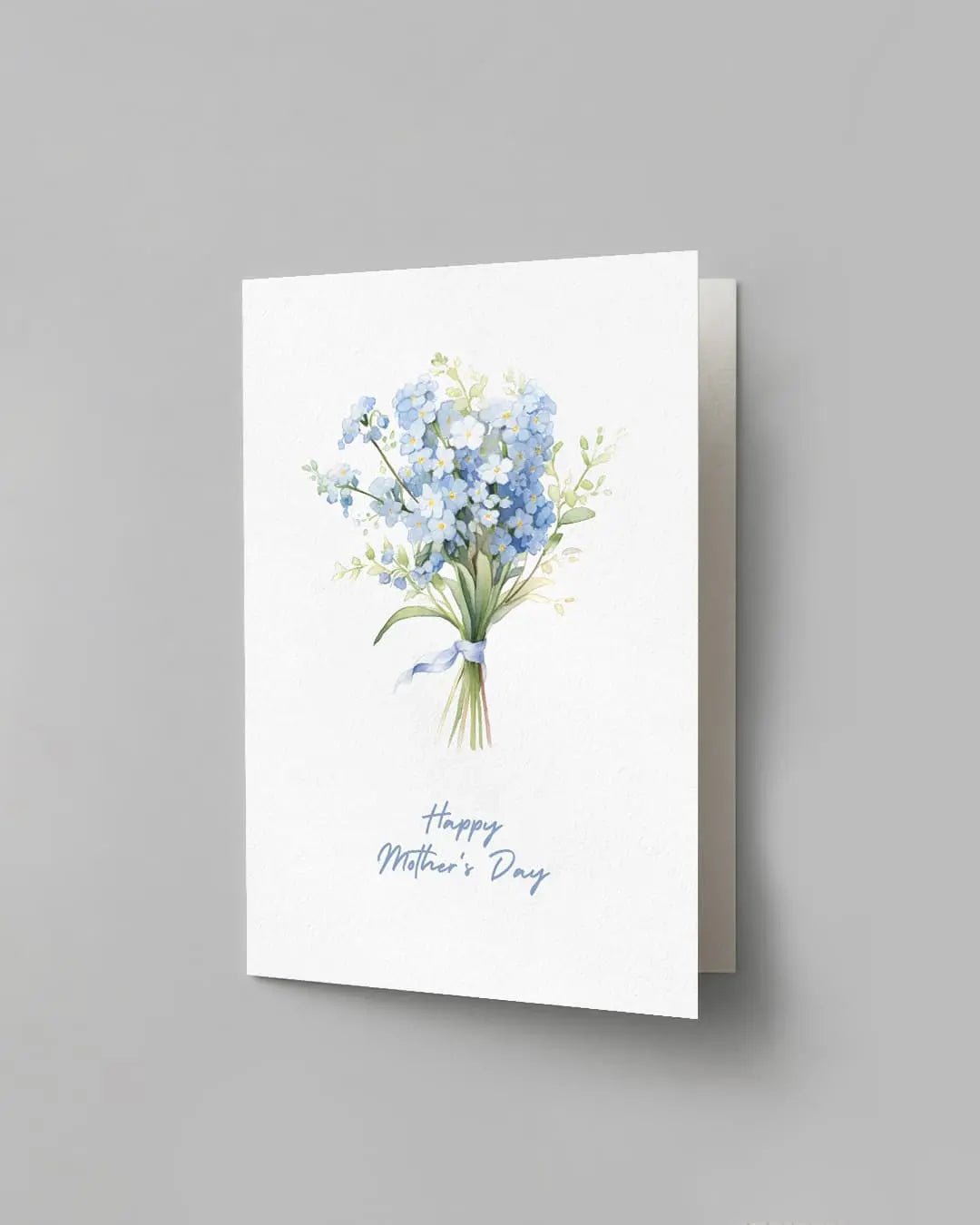 Blue forget-me-not bouquet printed Happy Mother's Day greeting card by The Love Language Pakistan
