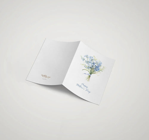 Blue forget-me-not bouquet printed Happy Mother's Day greeting card by The Love Language Pakistan