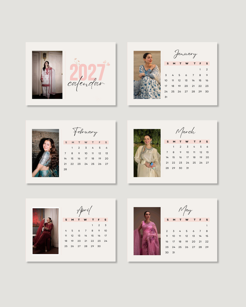 Custom Photo Calendar 2027 – Blush Pink Desk Gift