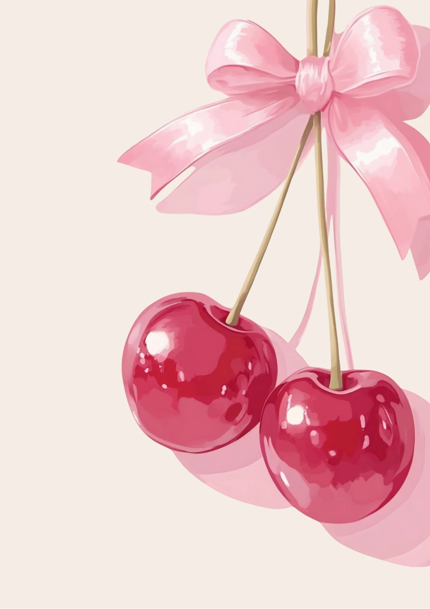 Cherries with Bow Poster – Pink Aesthetic Room Decor