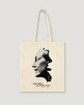 Natural canvas tote bag with black and white classical portrait sculpture art print by The Love Language Pakistan