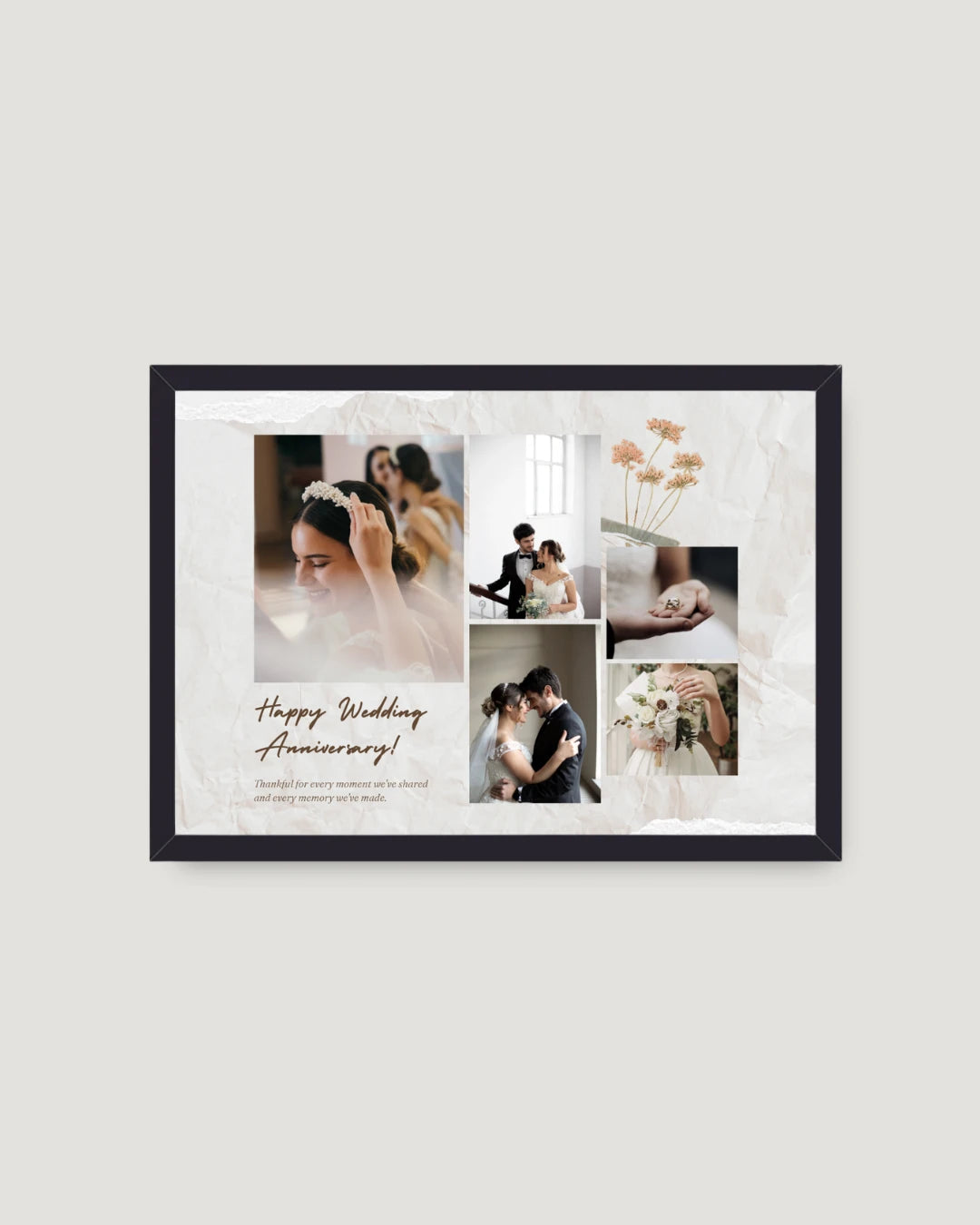 Crinkle paper wedding anniversary horizontal collage photo frame Pakistan — 6 photos on crinkled paper texture background