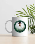 Personalized circular badge mug with customer's own photo, Urdu text and Pakistan flag — 14 August Pakistan Independence Day