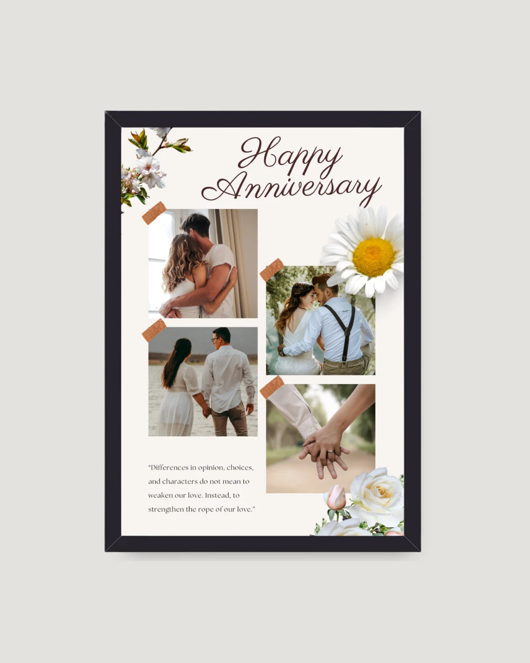 Daisy washi tape personalised anniversary photo frame Pakistan — cream background with 4 couple photos