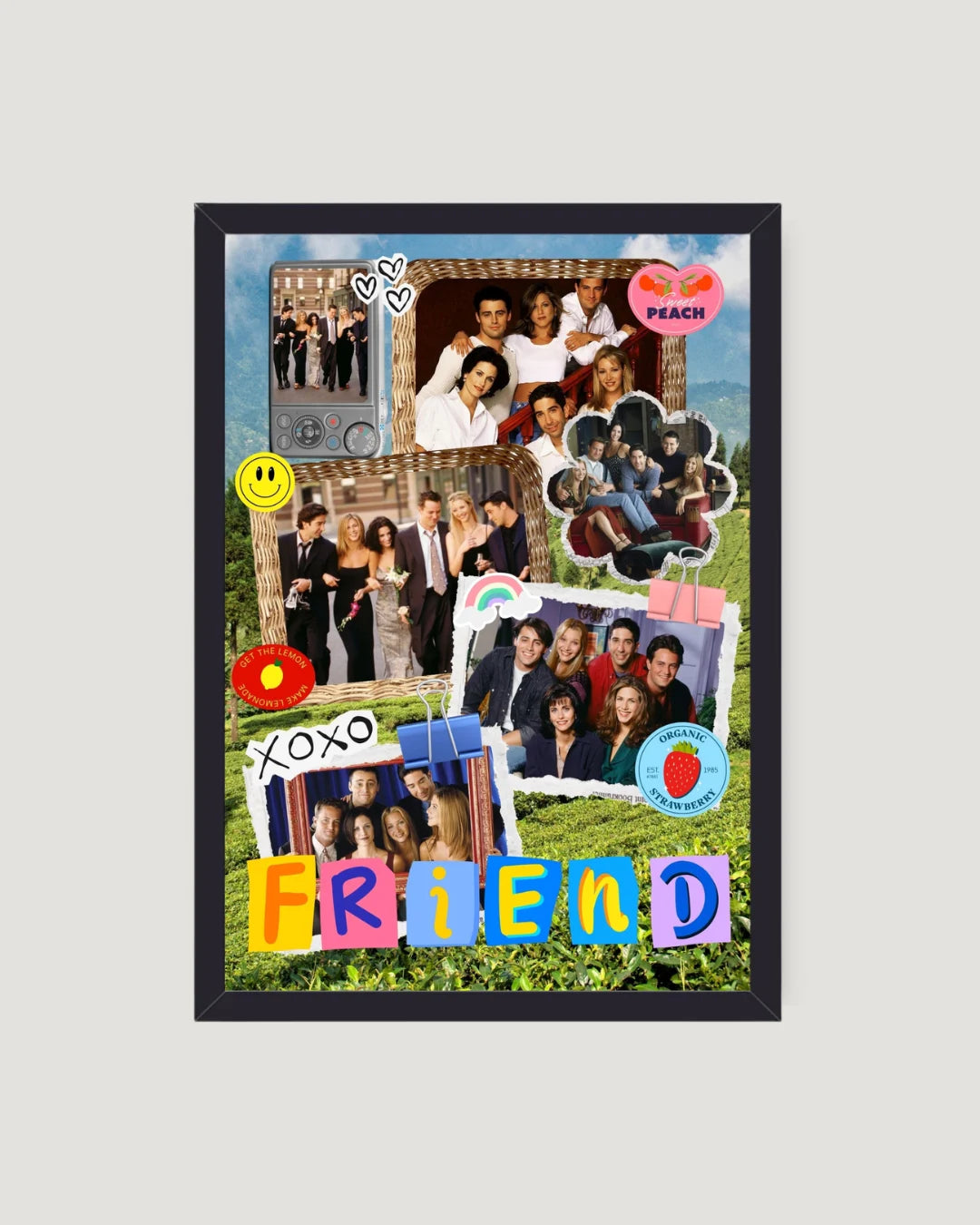 Friends collage photo frame with colourful sticker aesthetic and FRIEND lettering personalised best friend gift by The Love Language Pakistan