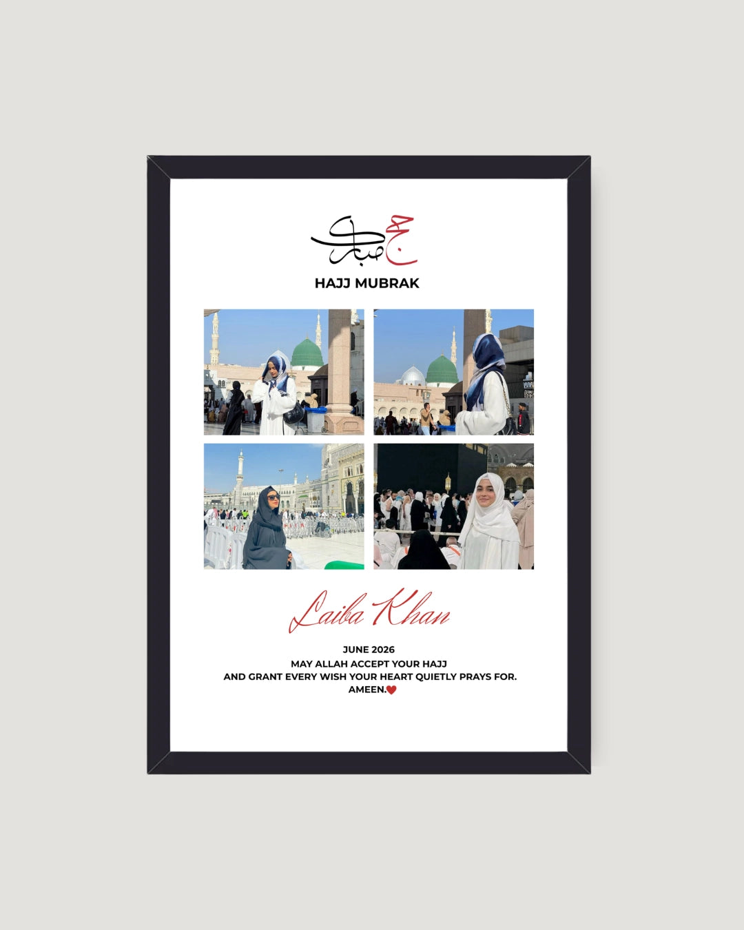Hajj Mubarak personalised photo frame with 4 photos Arabic calligraphy and dua Islamic gift by The Love Language Pakistan