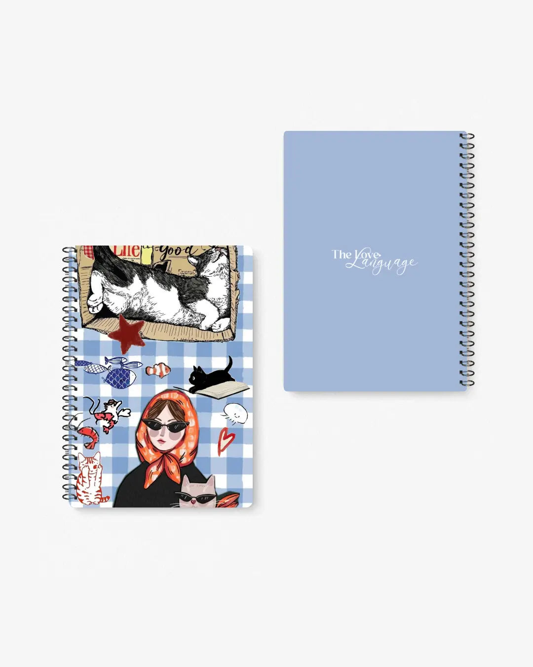 life is good cat gingham illustrated cute A5 spiral notebook gift for her Pakistan – thelovelanguage.pk