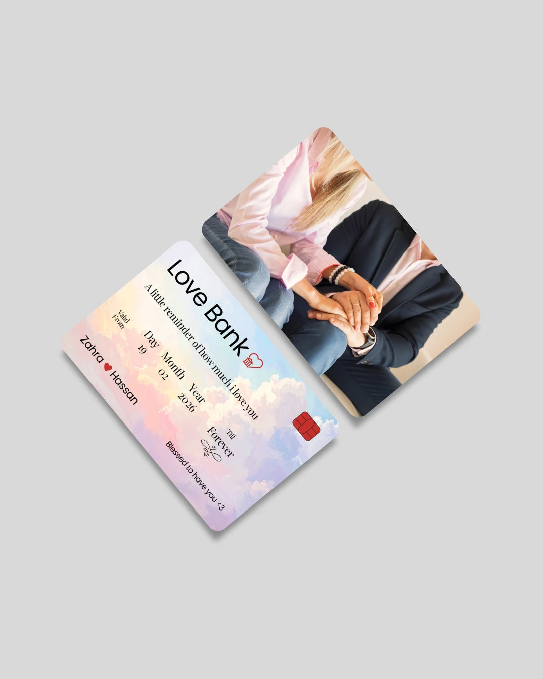 Love Bank wallet card with couple photo and date — anniversary gift, Pakistan