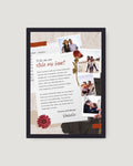 Moody botanical scrapbook love letter frame with 4 Polaroid couple photos and dried rose — romantic photo frame gift, Pakistan