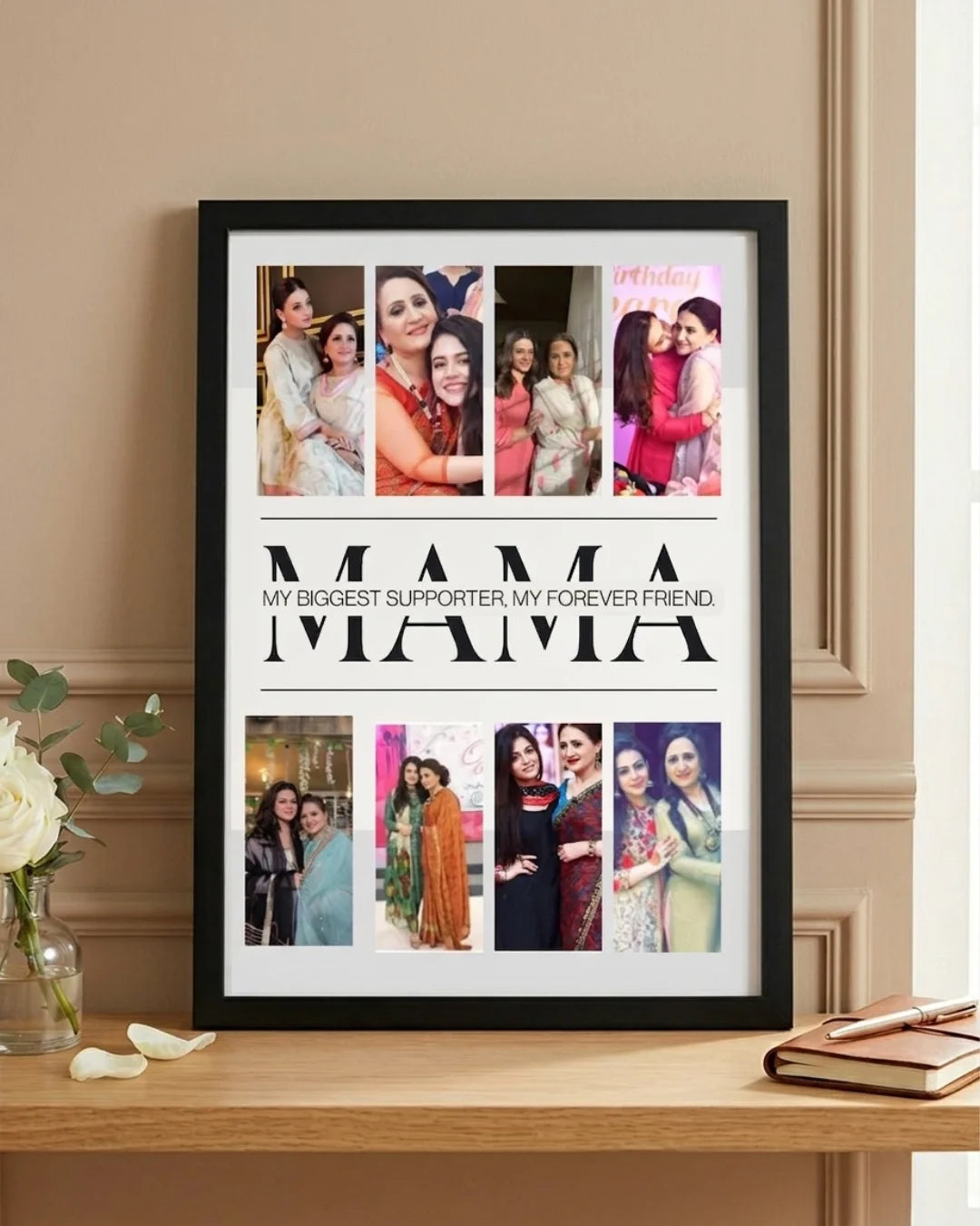 MAMA bold typography photo collage frame with 8 photos personalised Mother's Day gift by The Love Language Pakistan