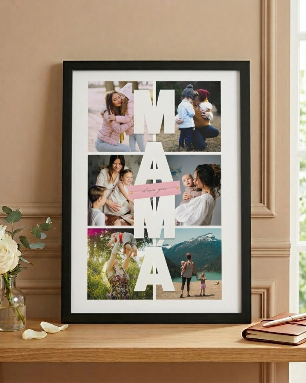 MAMA vertical letter cutout personalised photo frame with 6 photos and love you detail Mother's Day gift by The Love Language Pakistan