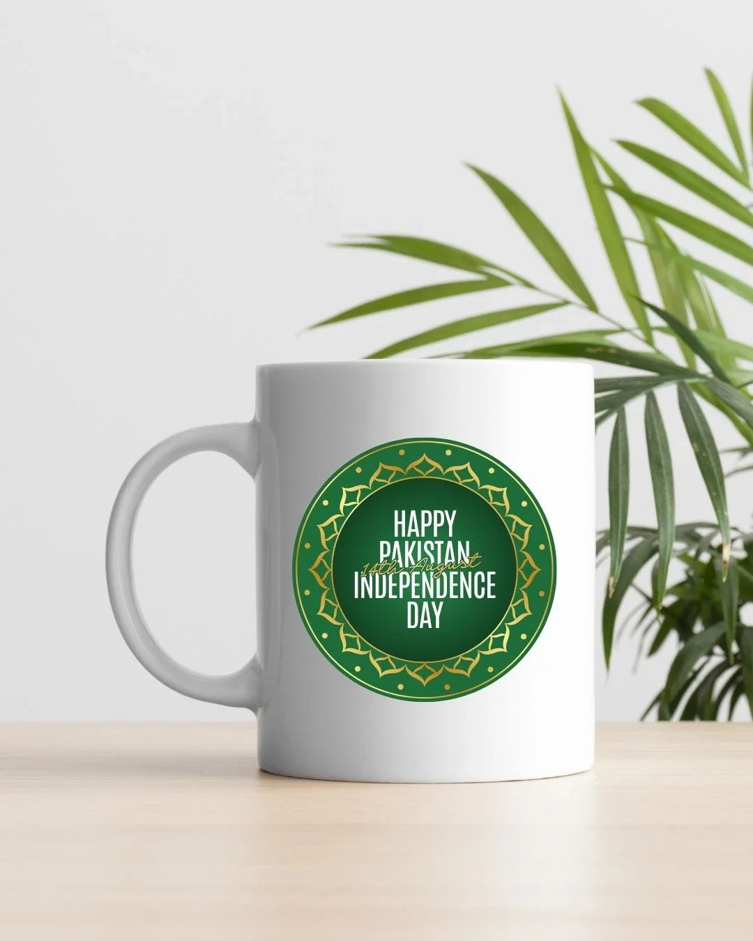 Green mandala-bordered badge with gold detailing, 'Happy Pakistan Independence Day, 14th August' — 14 August Pakistan Inde