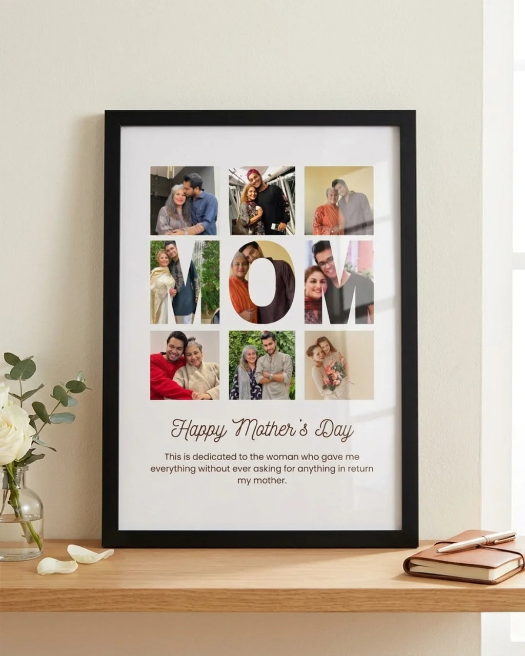 Custom MOM photo collage frame with 9 photos and Happy Mother's Day dedication personalised gift by The Love Language Pakistan
