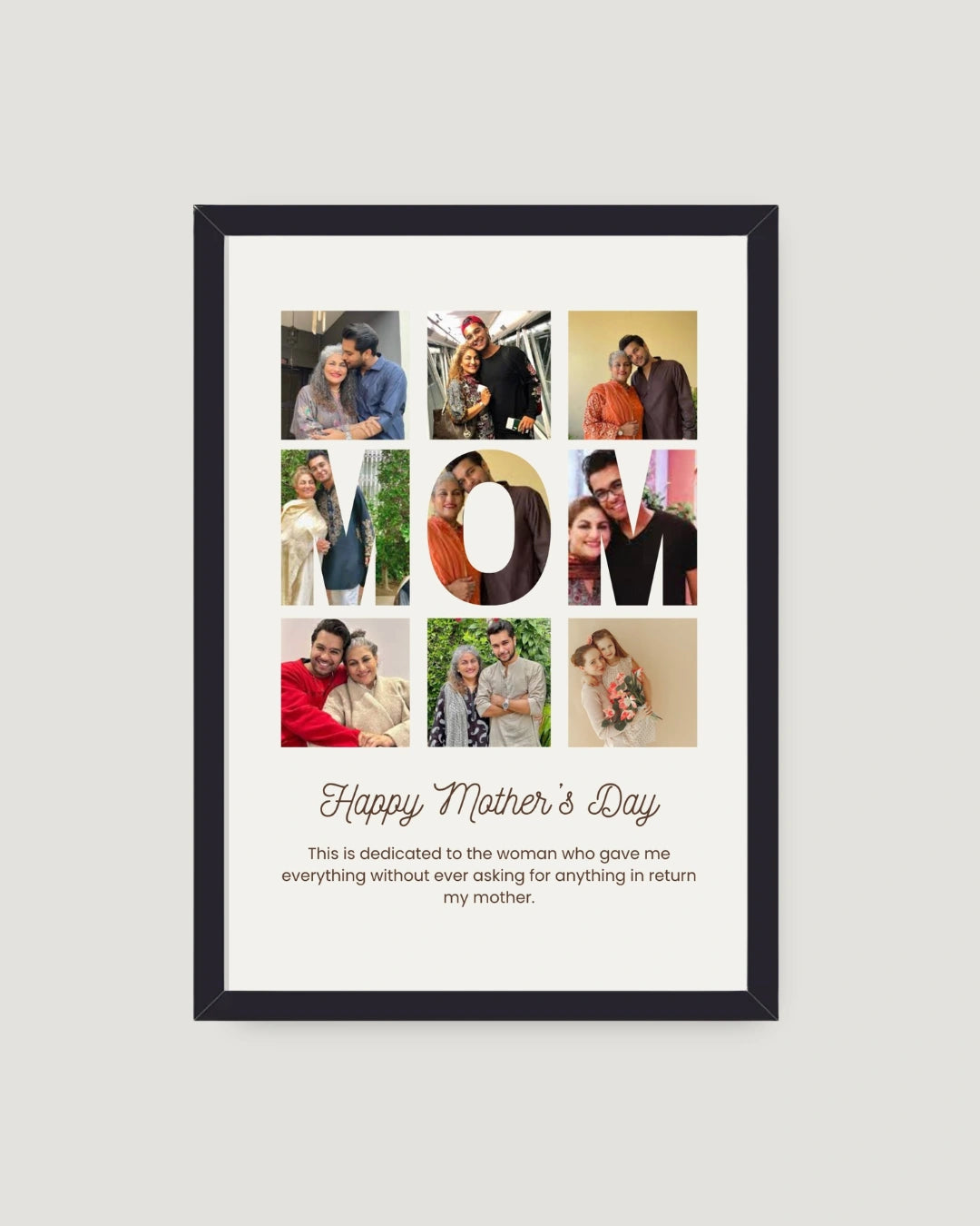 Custom MOM photo collage frame with 9 photos and Happy Mother's Day dedication personalised gift by The Love Language Pakistan