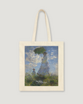 Natural canvas tote bag featuring Monet's Woman with a Parasol impressionist painting print by The Love Language Pakistan
