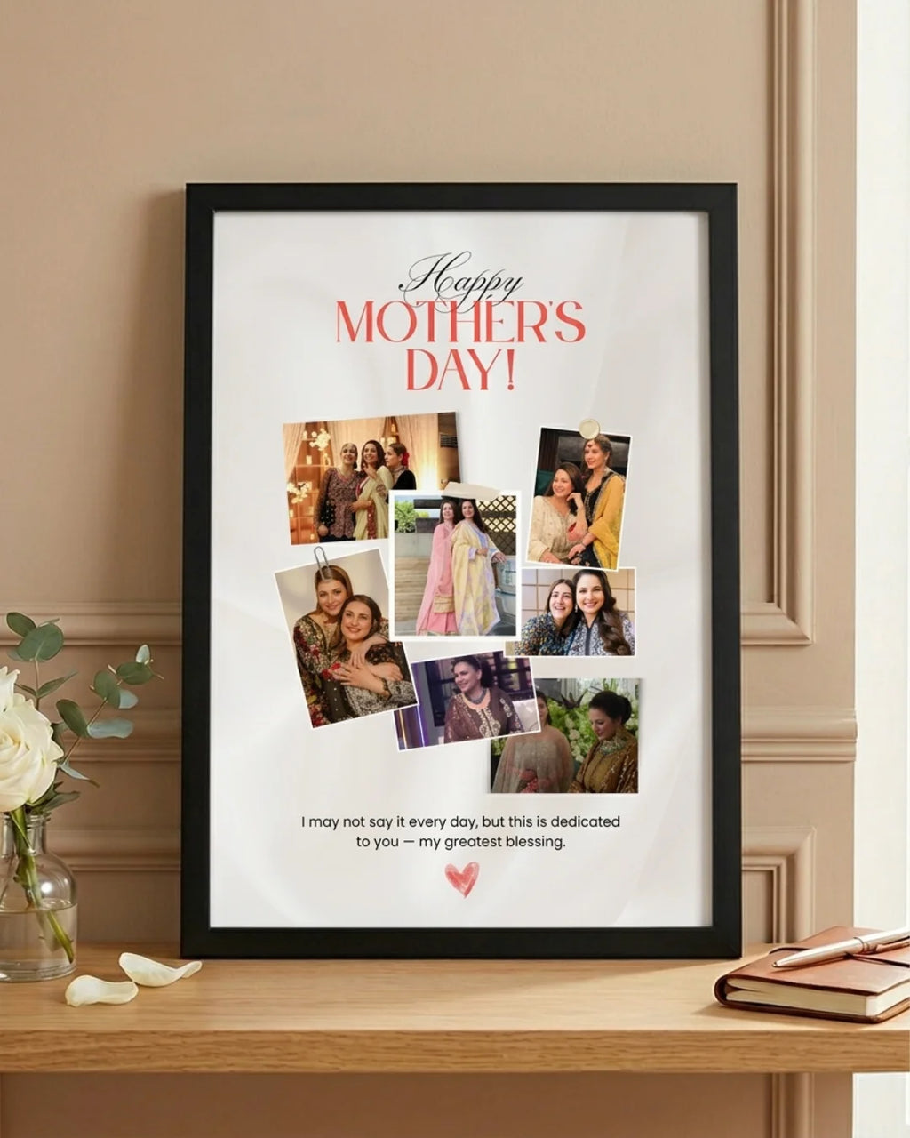 Happy Mother's Day polaroid scatter style personalised photo frame with 7 photos and dedication by The Love Language Pakistan