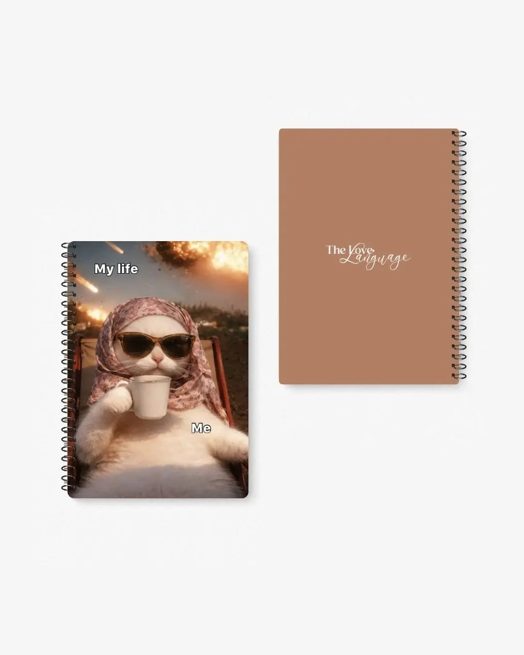 my life vs me disaster cat meme aesthetic spiral notebook – thelovelanguage.pk