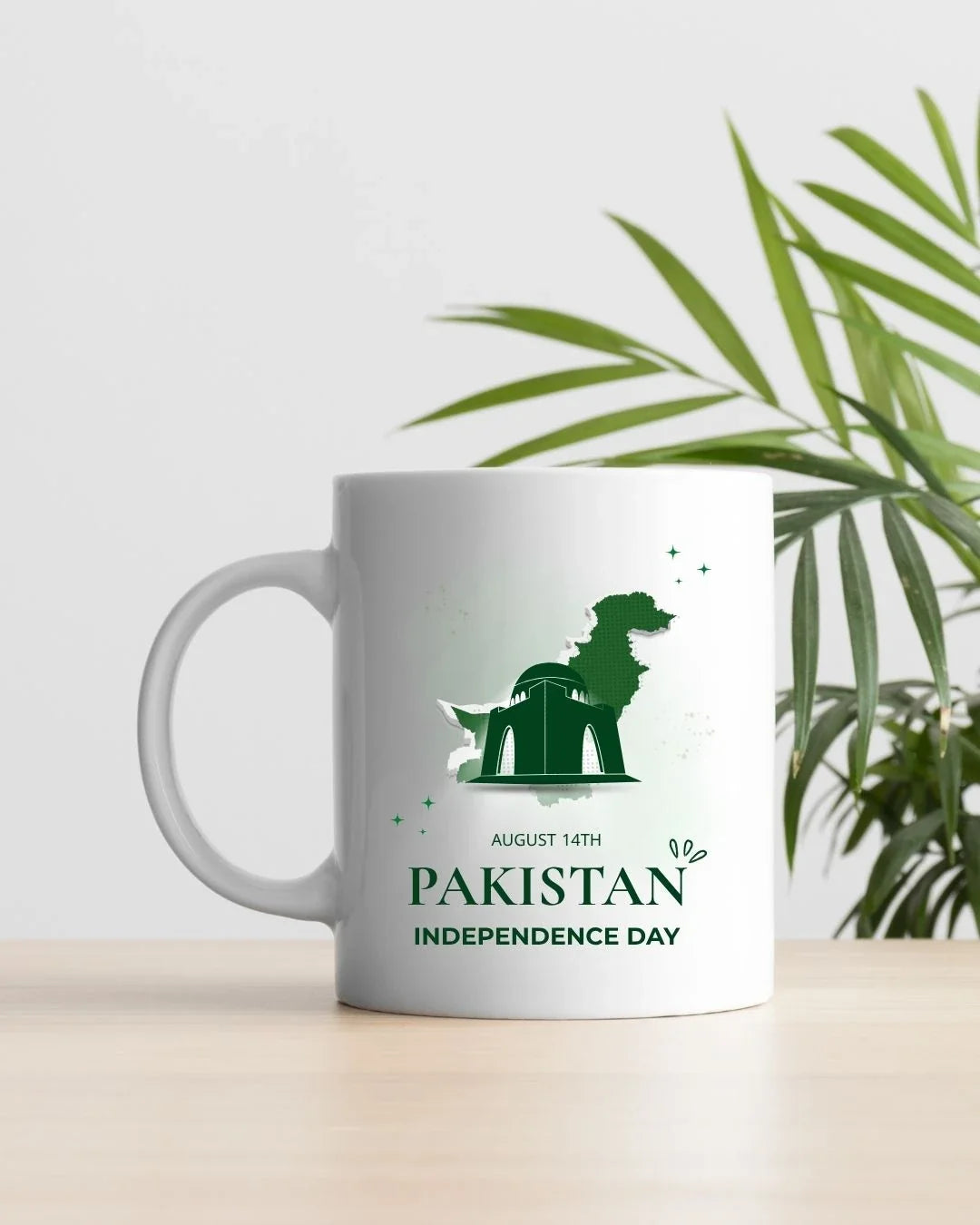 Green minimalist Pakistan map with Minar-e-Pakistan silhouette — 14 August Pakistan Independence Day mug, Pakistan