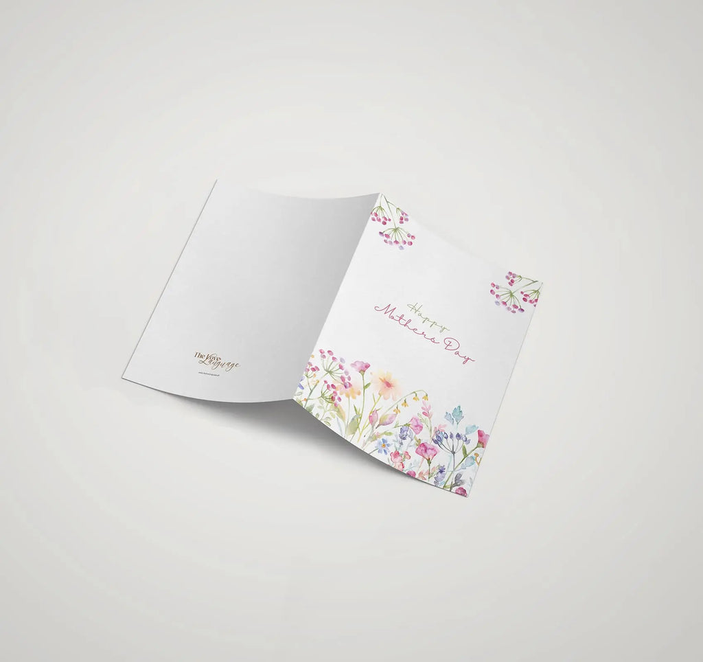 Pastel wildflower meadow printed Happy Mother's Day greeting card by The Love Language Pakistan