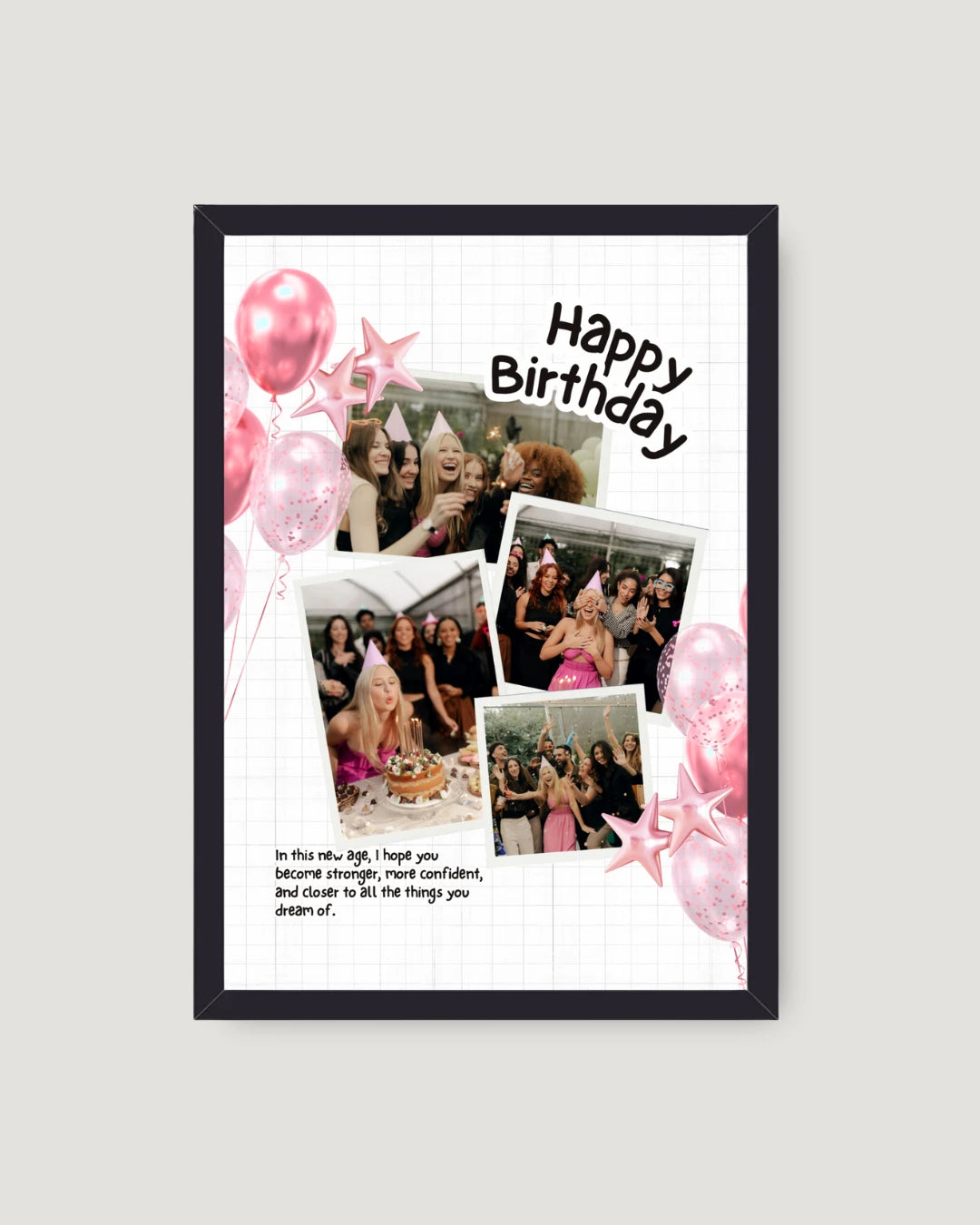 Pink Birthday Polaroid Frame – Balloon & Stars Collage Gift