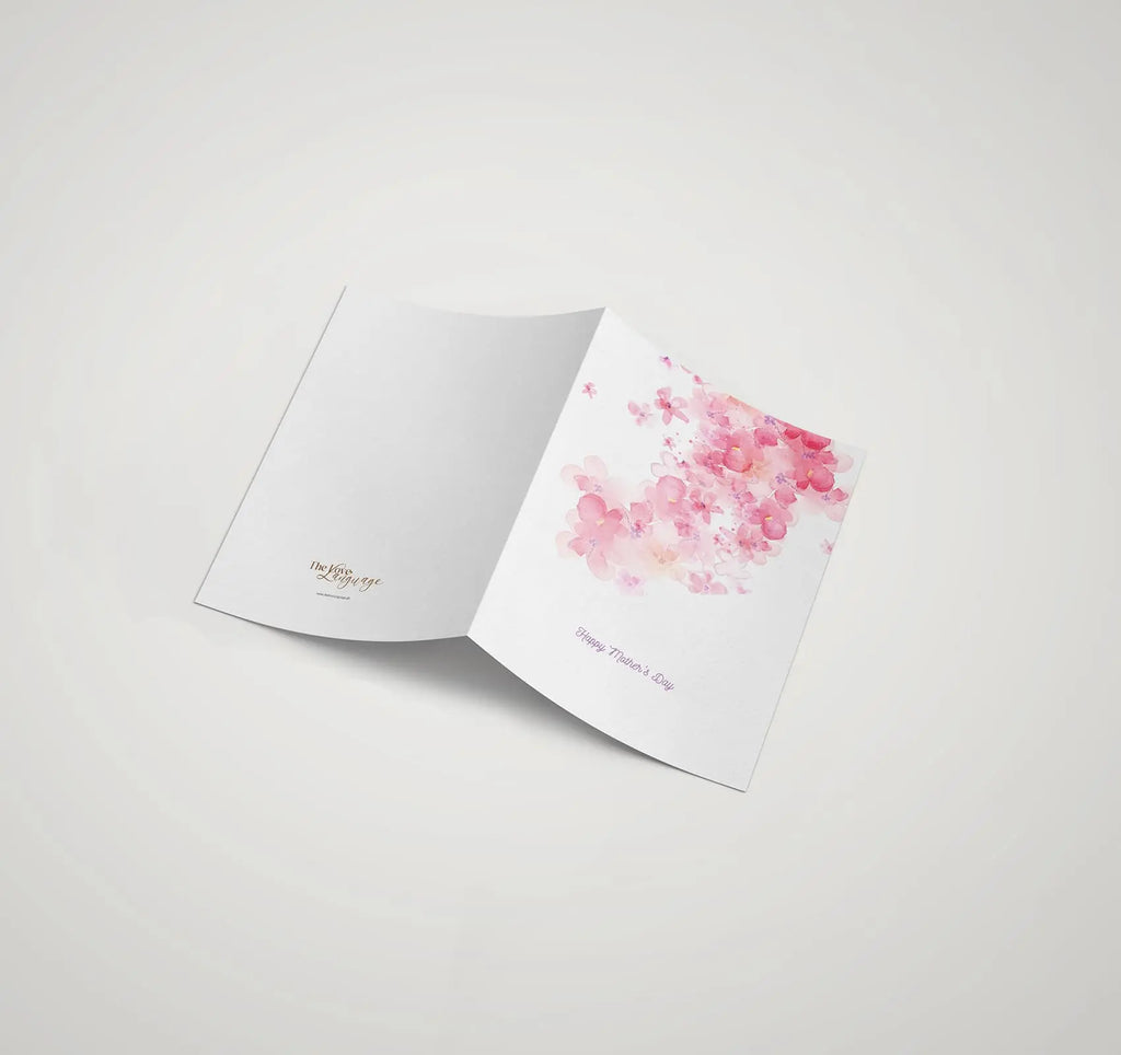 Soft pink blossom art print Happy Mother's Day printed greeting card by The Love Language Pakistan