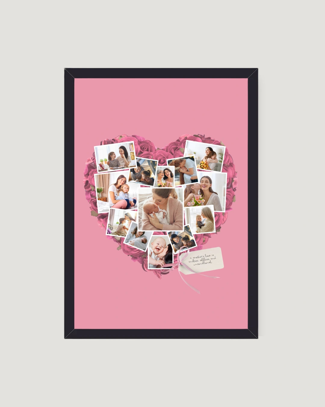 Pink heart rose photo collage frame with 12 photos and mothers love dedication personalised Mother's Day gift by The Love Language Pakistan