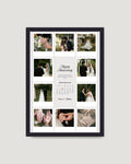 Polaroid grid calendar anniversary photo frame Pakistan — 8 photos with highlighted date and couple names